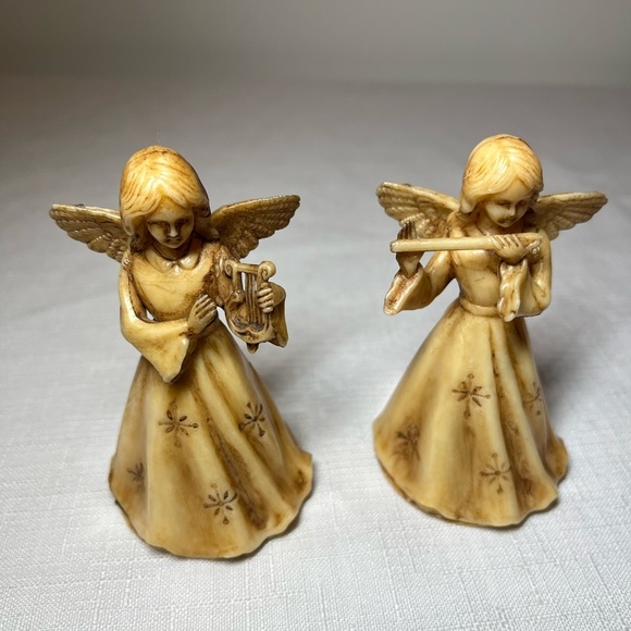 Vintage Angel Figurines with Musical Instruments. Polymer. Made in Hong Kong - Picture 2 of 4